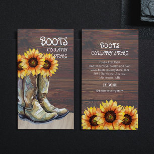 Tarjeta De Visita Botas de vaquero de girasol vintage Tienda de camp