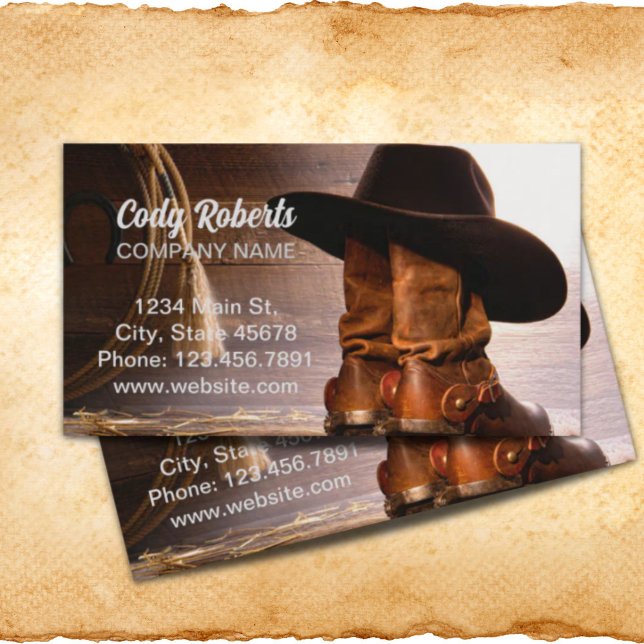 Tarjeta De Visita botas de vaquero de madera marrón del país occiden (western country brown barn wood cowboy boots business card)