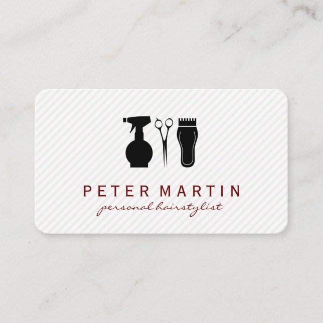 Tarjeta De Visita Botella de aerosol de pelo, cizalladuras, alfilere (Anverso)