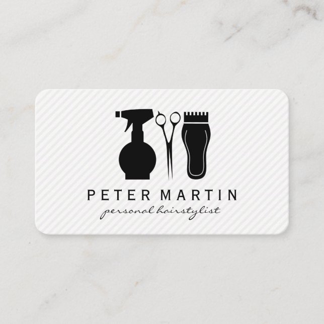 Tarjeta De Visita Botella de aerosol de pelo, cizalladuras, alfilere (Anverso)