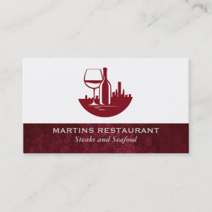 Tarjeta De Visita Botella de copa de vino   Silueta de la ciudad