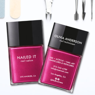Tarjeta De Visita Botella de esmalte de uñas rosa moderna chic Salón