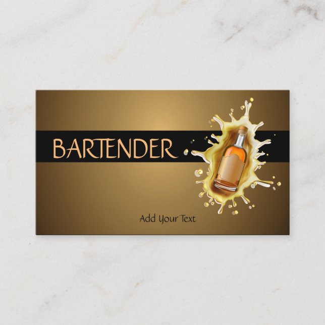 Tarjeta De Visita Botella de licor azul Splash Bartender (Anverso)