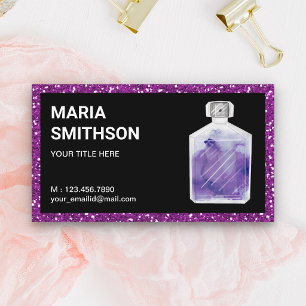 Tarjeta De Visita Botella de perfume de acuarela con brillo púrpura