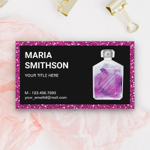 Tarjeta De Visita Botella de perfume de acuarela con brillo rosa cal