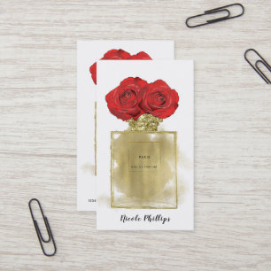 Tarjeta De Visita Botella de perfume de moda floral rosas rojas glam