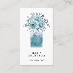 Tarjeta De Visita Botella de perfume floral acuarela verde mar rústi