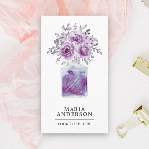 Tarjeta De Visita Botella de perfume floral de acuarela púrpura rúst