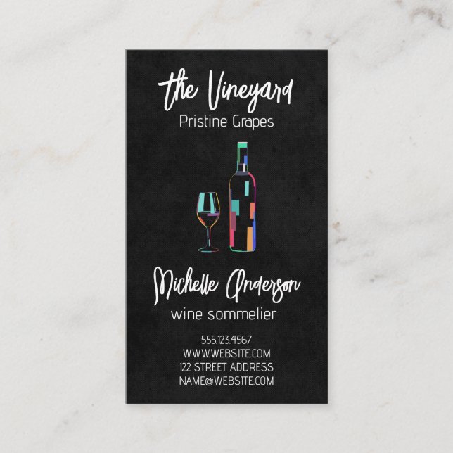 Tarjeta De Visita Botella de vino Artsy y vidrio (Anverso)