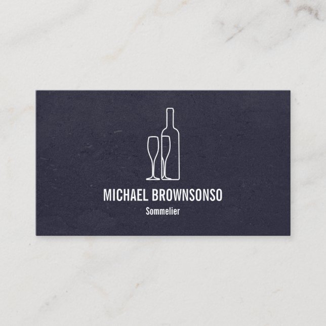 Tarjeta De Visita Botella de vino azul sommelier (Anverso)