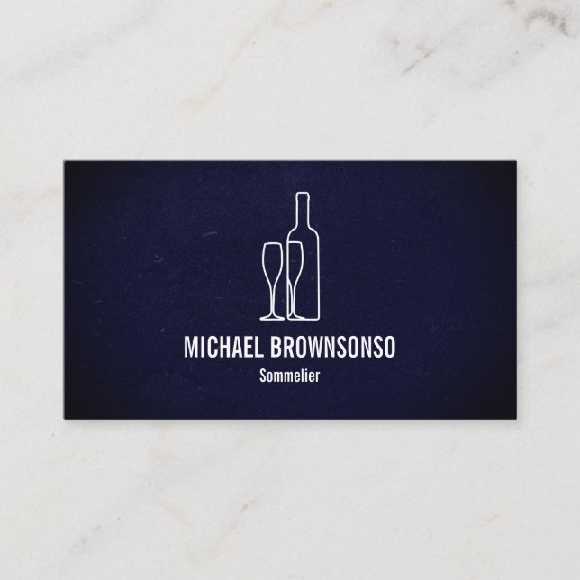 Tarjeta De Visita Botella de vino azul sommelier (Anverso)