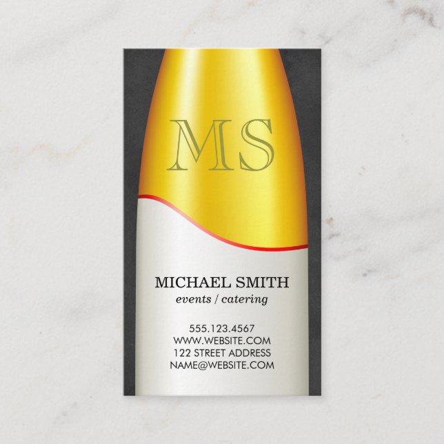 Tarjeta De Visita Botella de vino Monograma (Anverso)