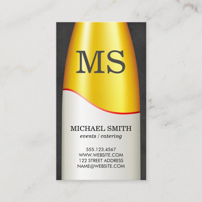 Tarjeta De Visita Botella de vino Monograma (Anverso)