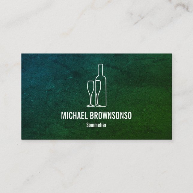 Tarjeta De Visita Botella de vino verde sommelier (Anverso)