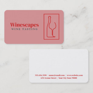 Tarjeta De Visita Botella de Vino y Copa Arte de Línea Roja