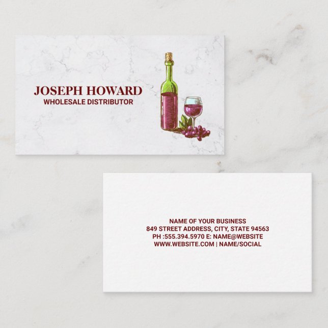 Tarjeta De Visita Botella de Vino y Vaso (Anverso / Reverso)