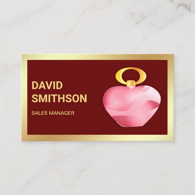 Tarjeta De Visita Botella Perfume Rosa Relieve metalizado dorado Roj (Anverso)
