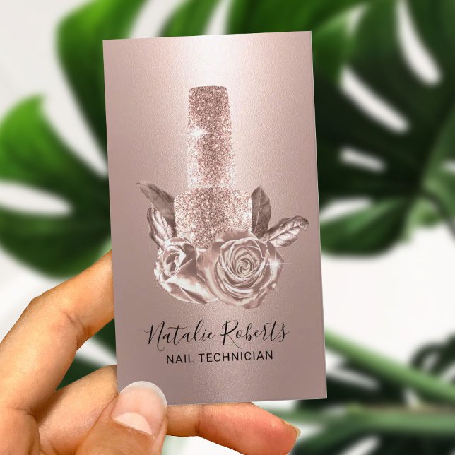 Tarjeta De Visita Botella polaca Rosa Floral Nail Manicurist (Subido por el creador)