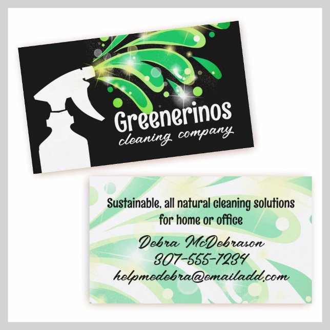 Tarjeta De Visita botellas de spray salpicado verde limpieza de casa (Subido por el creador)