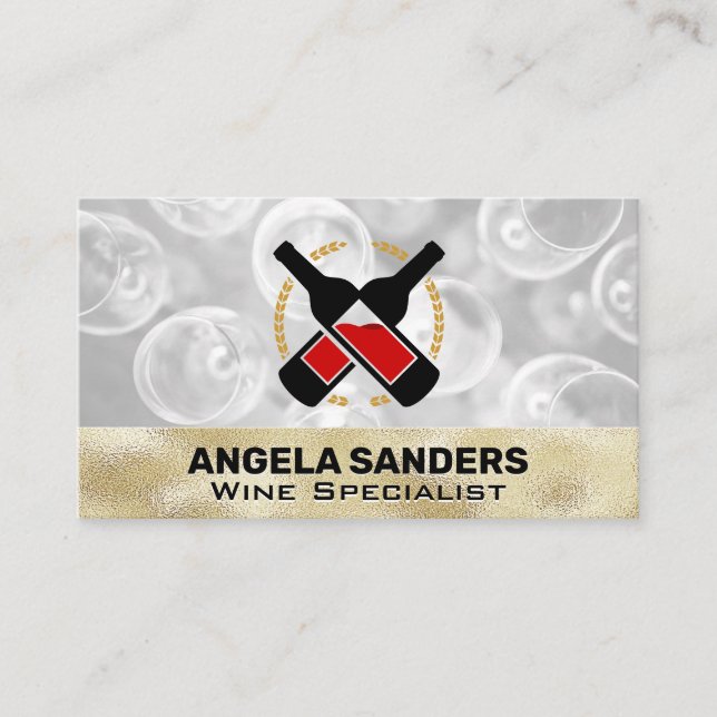Tarjeta De Visita Botellas de vino de textura dorada (Anverso)