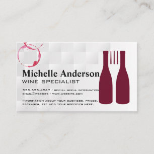Tarjeta De Visita Botellas de Vino Tinto y Tenedor   Restaurante