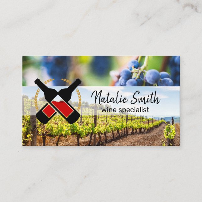 Tarjeta De Visita Botellas de vino | Uvas | Viñedo (Anverso)