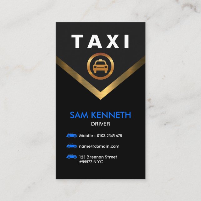 Tarjeta De Visita Botones azules especiales V-Collar Gold Taxi Servi (Anverso)