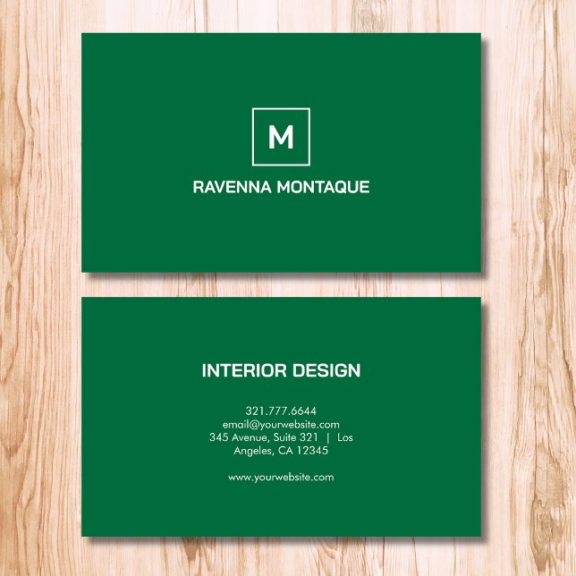 Tarjeta De Visita Bottle Green Modern Elegant Simple Monogram Name (Subido por el creador)
