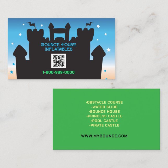 Tarjeta De Visita BOUNCE HOUSE INFLATABLES Código QR FIESTA (Anverso / Reverso)