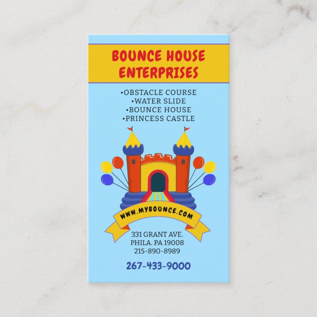 TARJETA DE VISITA BOUNCE HOUSE INFLATABLES FIESTA CUMPLEAÑOS (Anverso)