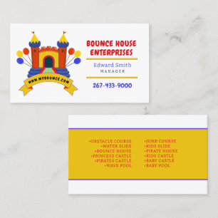 TARJETA DE VISITA BOUNCE HOUSE INFLATABLES FIESTA DE CUMPLEAÑOS