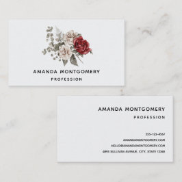 Tarjeta De Visita Bouquet de flores de color gris rojo y crema