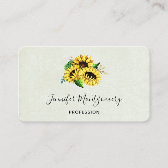 Tarjeta De Visita Bouquet de girasol amarillo en acuarela (Anverso)