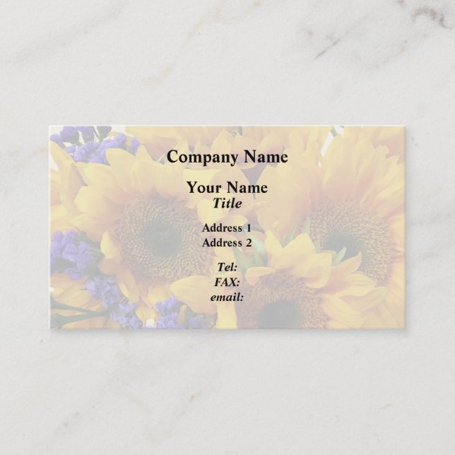 Tarjeta De Visita Bouquet de girasoles y la estatua morada (Anverso)