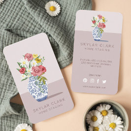 Tarjeta De Visita Bouquet de grano de cerámica azul y blanca, montaj