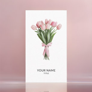 Tarjeta De Visita Bouquet de Tulipanes Rosados Código Qr