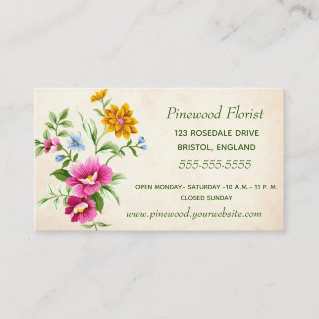 Tarjeta De Visita Bouquet floral inglés (Anverso)