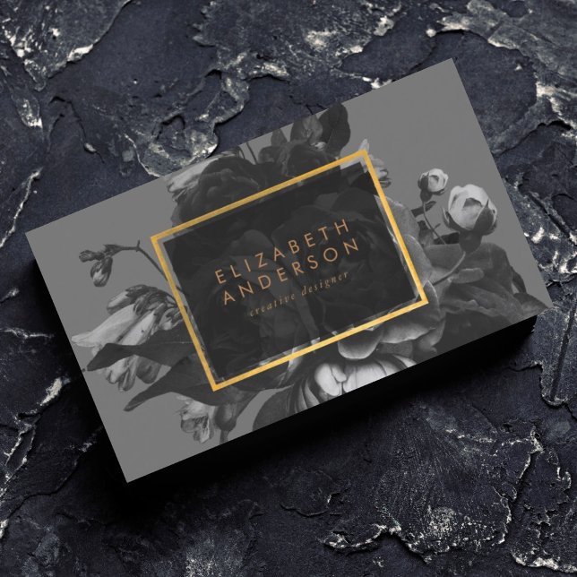 Tarjeta De Visita Bouquet gris Rosa de oro negro con estilo (Subido por el creador)