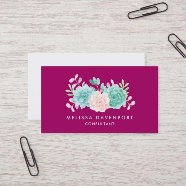 Tarjeta De Visita Bouquet pastel rosa y verde floral sobre la vuelta (Anverso/Reverso In Situ)