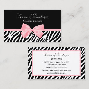 Tarjeta De Visita Boutique Cebra con Lazo Rosa