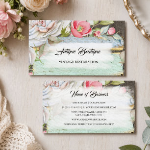 Tarjeta De Visita Boutique de Antigüedades Florales Rústicas