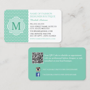 Tarjeta De Visita Boutique de moda de lunares de menta