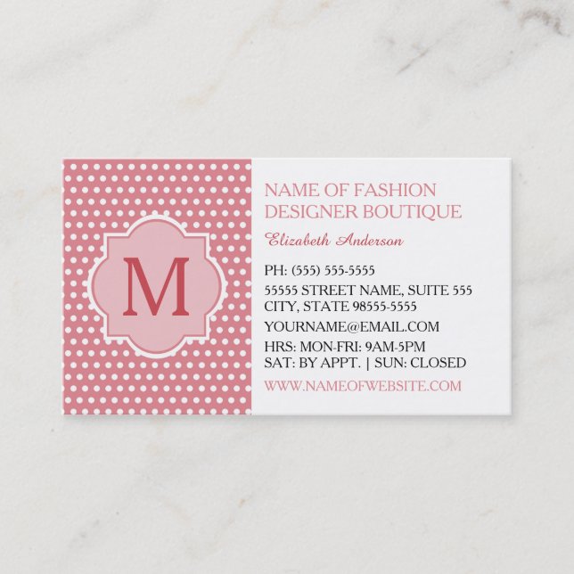 Tarjeta De Visita Boutique de Moda de Lunares Rosas (Anverso)