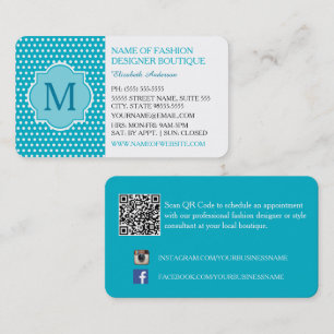 Tarjeta De Visita Boutique de moda de lunares turquesa