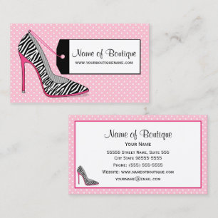 Tarjeta De Visita Boutique de Moda Zapatos de Tacón de Cebra Rosa y