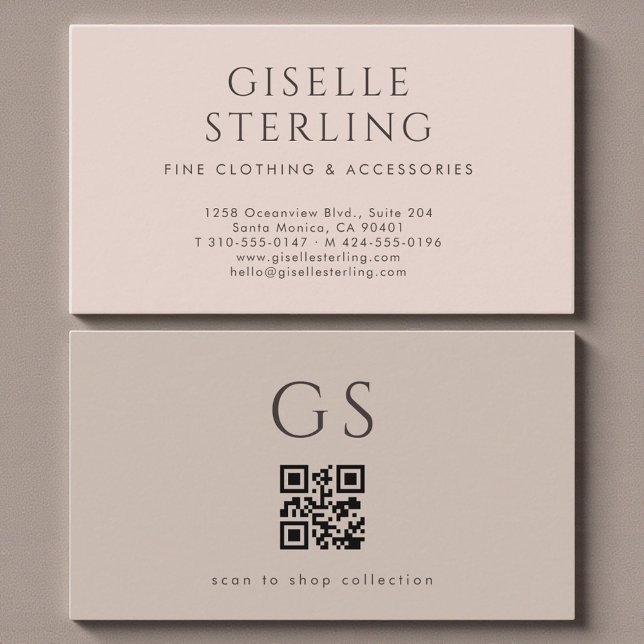 Tarjeta De Visita Boutique Fashion QR Code Luxury Blush Pink Taupe (Subido por el creador)