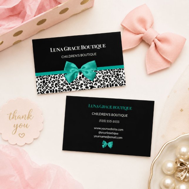 Tarjeta De Visita Boutique Infantil Teal Leopard (Teal Leopard Children’s Boutique Business Card
)
