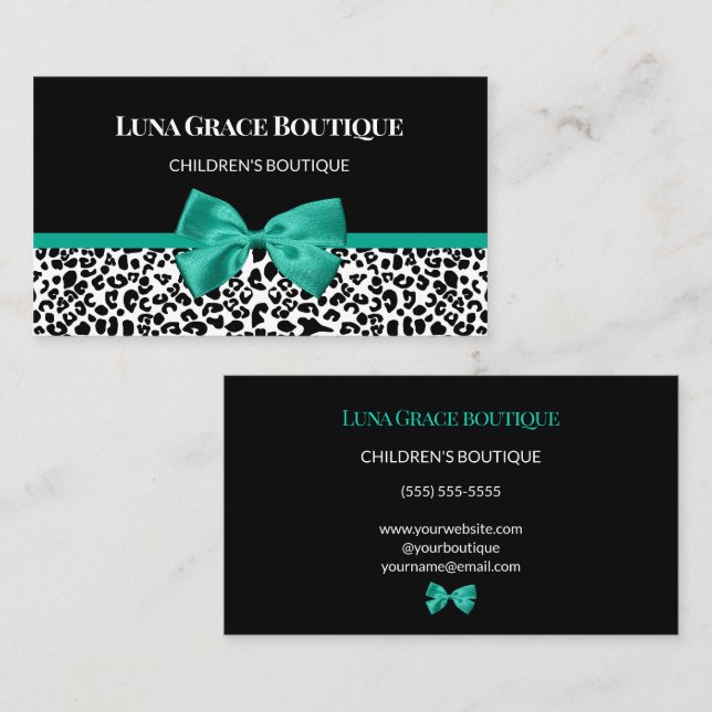 Tarjeta De Visita Boutique Infantil Teal Leopard (Anverso / Reverso)