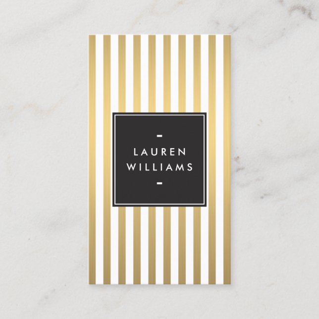 Tarjeta De Visita Boutique Luxe Gold Stripes, Moda, Belleza (Anverso)