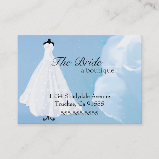 Tarjeta De Visita Boutique nupcial| Vestido Boda| Noche deslumbrada (Anverso)